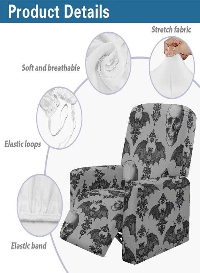 غطاء كرسي استرخاء بتصميم جمجمة وخفافيش من Xoenoiee، 4 قطع، أغطية قابلة للتمدد لكرسي الاسترخاء، غطاء ناعم لكرسي الاسترخاء، واقي أثاث للحيوانات الأليفة والأطفال - Image 4